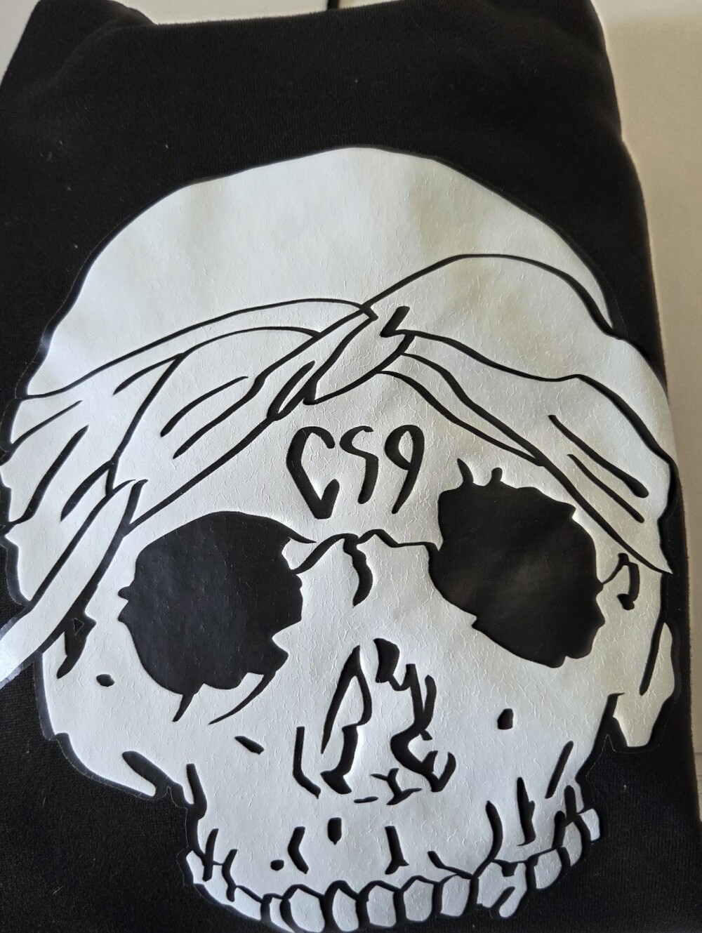 Black Hoodie with White Skull Graphic Large